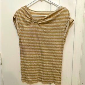 Ann Taylor Tan and Brown Asymmetrical Cap Sleeve Blouse gold